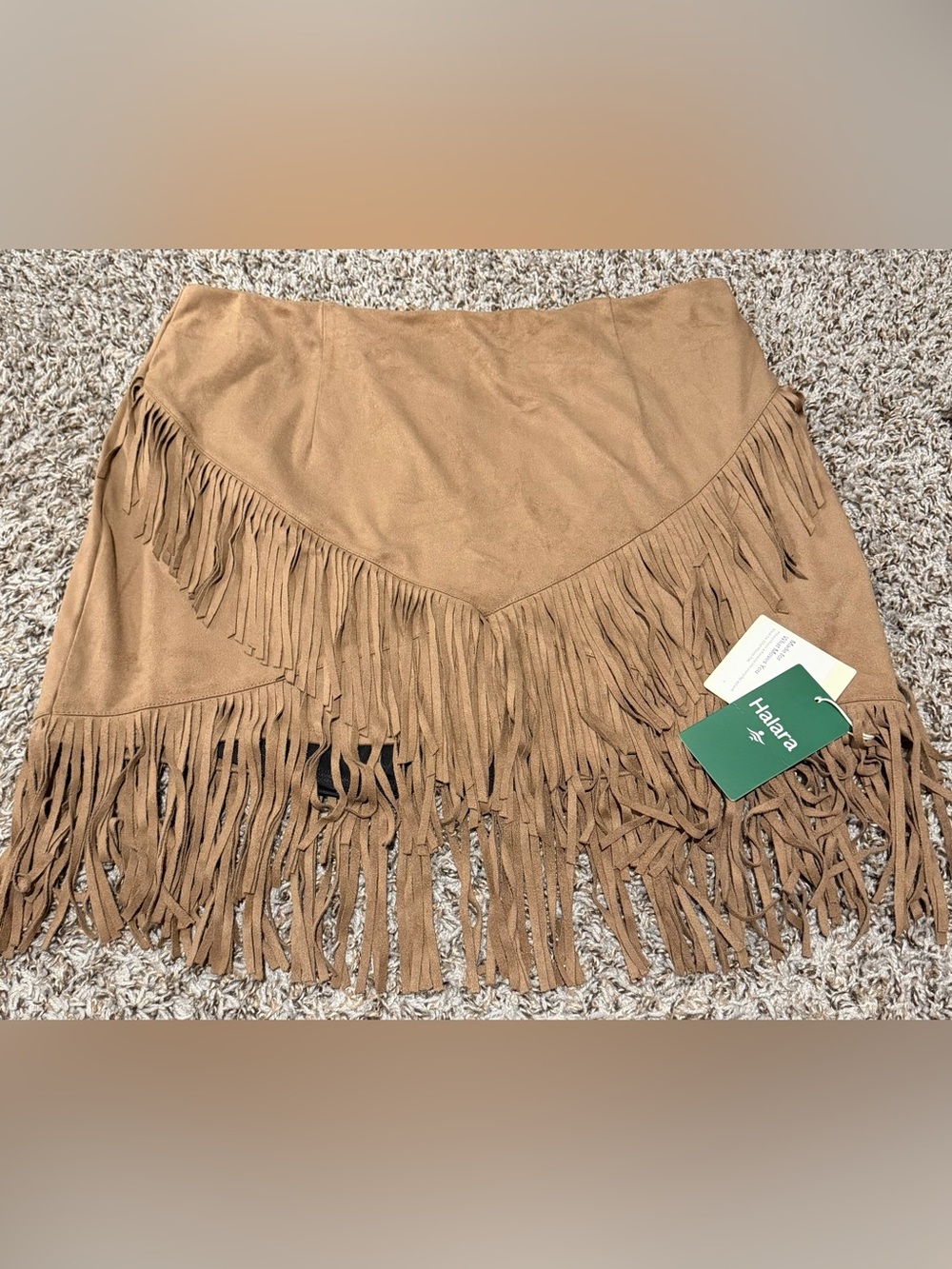 NWT Halara Brown Faux Suede Fringe Western Mini Skirt